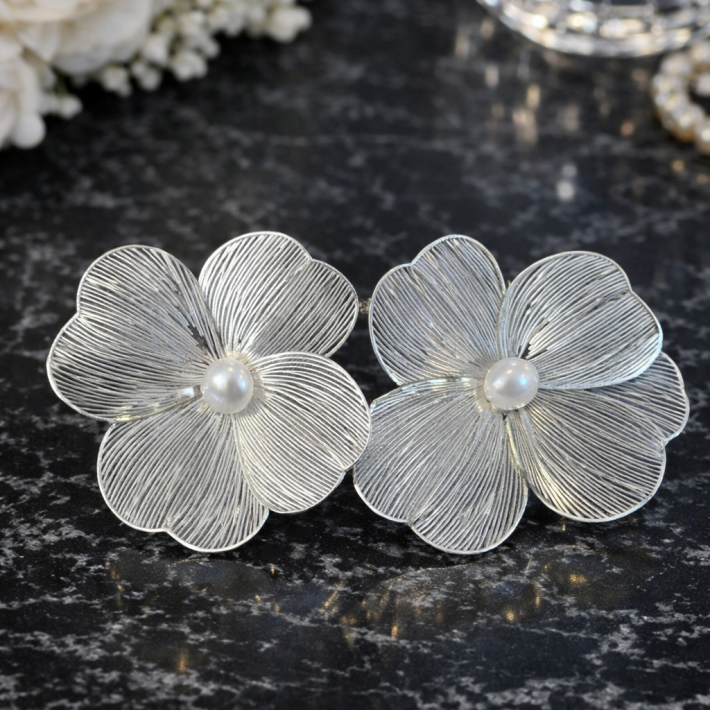 Aros flor Hilos plateados