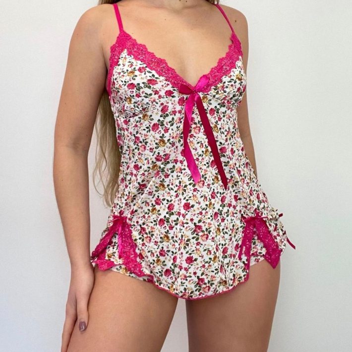 Pijama Babydoll Satín Flores